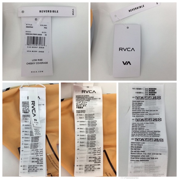 RVCA NWT Horizon Striped Reversible Cheeky Bikini Bottom, XS - Picture 16 of 16